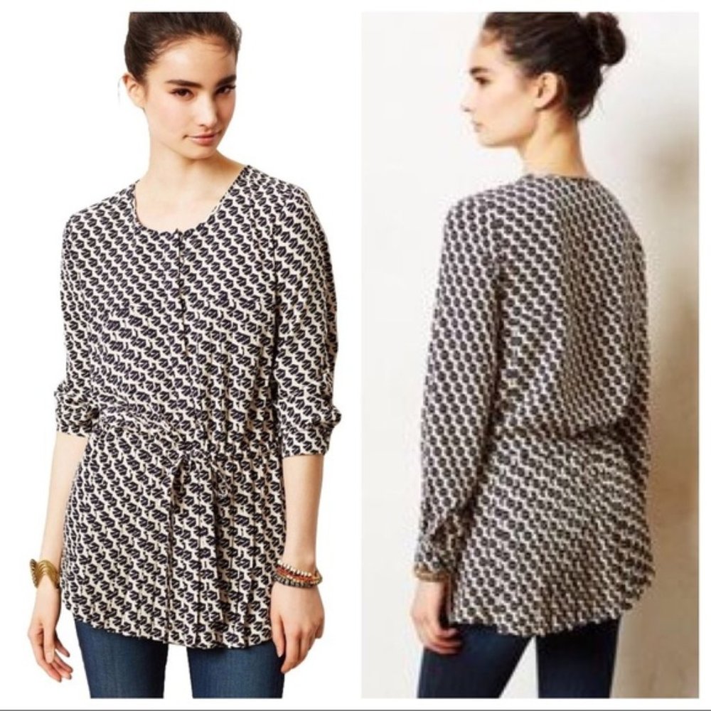 Maeve Selva Bird Print Drop Waist Tunic